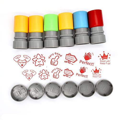 Bailinks 6 Stück Selbstfärbende Lehrer Stempel, Lehrerstempel mit Briefmarken für Kinder, Hausaufgaben, Bunte Schulbedarfsmarken, Schüler Hausaufgaben Stamper