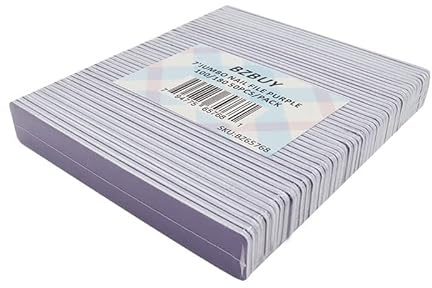 Bzbuy Jumbo Nail File 50 PCS Professional Double Sided 100/180 Grit Nail Files Emery Board Purple Manicure Pedicure Tool and Nail Buffering Files
