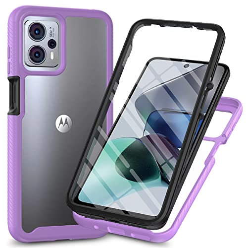 Moto G13 / Moto G23 Case with Built-in Screen Protector, 360 Full Body Protective Cover Heavy Duty Anti-Scratch Shockproof Slim Silicone Bumper Clear Phone Case for Motorola Moto G13/G23, Purple