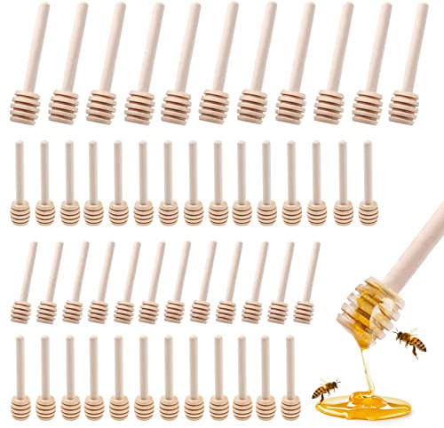 YHSKJCD 50 Pezzi Spargimiele Legno Piccoli, Cucchiaini Bastoncini Miele Legno Piccoli Mini Spargimiele 8 cm per Vaso di Miele Jar Ringraziamento Matrimonio Battesimo