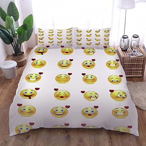 VACSAX Bettbezug 135x200 cm Und 2 Kissenbezug 80x80 cm, 3D Druck Gelbe Emoji-Tasche Weiche Mikrofaser Kinder Bettbezüge, Bettwäsche-Set 3 Teilig Wendebettwäsche Mit Reißverschluss, Reißveschluss