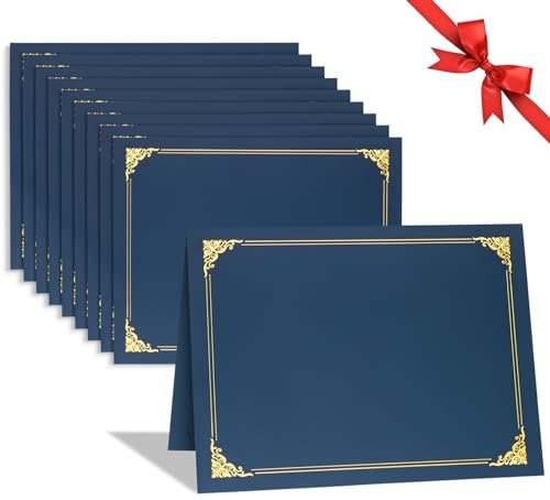 10 Packs Certificate Holders, Navy Blue Certificate Covers, Diploma Holders, Certificate Folders with Gold Foil Border for Letter Size 8.5 x 11 Certificates, Diploma, Documents, Award Cover