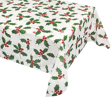 Talking Tables Tovaglia natalizia extra large in carta riciclabile, effetto lino, motivo agrifoglio, usa e getta, dimensioni: 270 x 137 cm