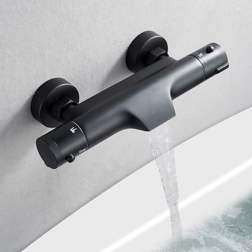 Duscharmatur Schwarz Thermostat KEOKBON Aufputz Duschthermostat mit 38 ° C Sicherheitssperre, Ventilkern Abnehmbar Thermostat Dusche Mischbatterie aus messing für Badewannenarmaturen