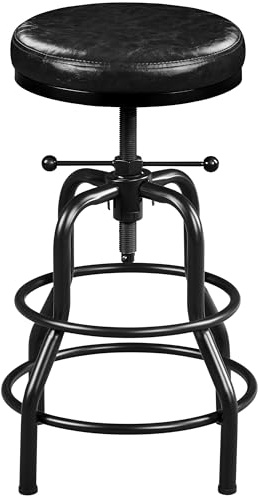 Yaheetech Sgabello Bar Alto in Similpelle Vintage Industriale136kg Nero | Altezza Regolabile 54,5 a 71,5 cm, Imbottiti in Finta Pelle, Poggiapiedi Metallo, Penisola, per Cucina Salone Ristorante