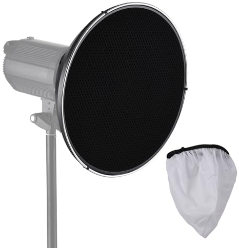 Andoer 15,35 Zoll Bowens Mount Beauty Dish Standardreflektor Diffusor Lampenschirmschale mit 60° Wabengitter und Mittelreflektor für Bowens Mount Studio Strobe Flash Light Speedlite