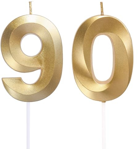 Geburtstagskerzen Zahlen 90, Gold Geburtstag Kerzen, 3D Tortendeko, Geburtstagskerze Kuchendeko für Geburtstag Party, Hochzeiten, Firmenfeiern, Jubiläen kuchen Dekoration, Birthday Candle Nummer 90