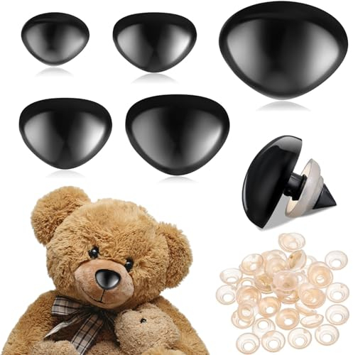 NATOSU Confezione da 25 naselli di sicurezza in plastica per animali, bambole in 5 misure, naselli di sicurezza neri con rondelle per pupazzi di peluche fai da te