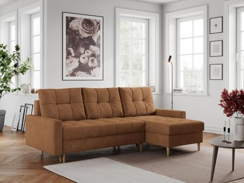 MKS MEBLE Ecksofa - L-Form Sofa mit Schlaffunktion - Wohnlandschaft L Form, Ecksofa mit Schlaffunktion und Bettkasten, Schlafsofa mit Bettkasten, Couch mit Schlaffunktion - Orange Colin