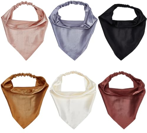 GORGECRAFT 6 Styles Écharpe à Cheveux Élastique Boho Bandeaux Triangle Bandana Couleur Unie Foulard Turban Antidérapant pour Adolescentes Femmes Gris Kaki Foncé Café Clair Noir Rose