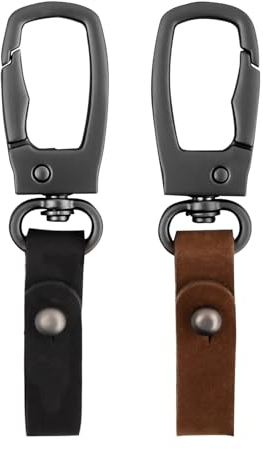 Wisebom Porte-Clés de Voiture en Cuir Veritable Qualité, 2Pcs Porte-Clés avec Lanière en Cuir et Mousqueton Universel, Anneaux Porte Clé de Voiture Sangle en Cuir pour Homme Femme