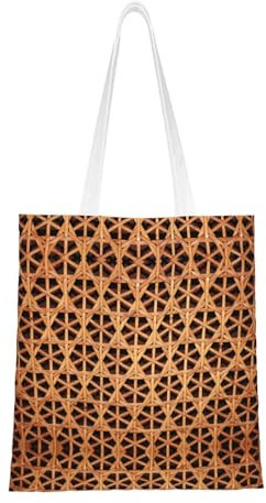 Bolsa de compras de lona tejida de mimbre con estampado de cuadrícula, reutilizable, multiusos, bolsa de compras de comestibles a la moda, Rejilla tejida de mimbre., Talla única