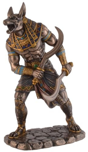 Anubis, ägyptischer Totengott mit Sichelschwertern, aus Kunststein, von Hand bronziert/coloriert, by Veronese