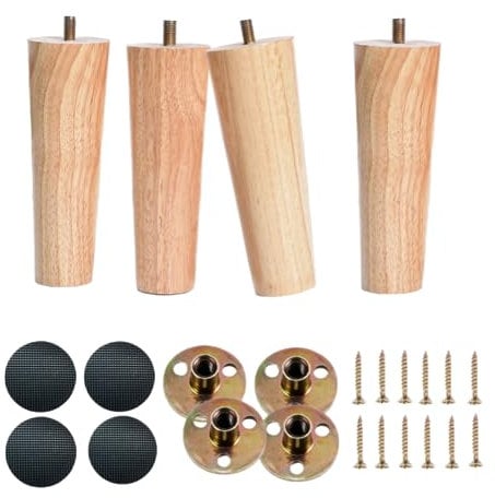 MEETOZ Wood Furniture Legs 6 inch Sofa Legs Pack, Round Solid Wooden Sofa Legs for Furniture Set of 4, Mid Century Sofa Legs for Couch, Bed, Armchair,Cabinet (6inch)