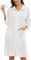 Lovasy Women's Zip Robes Waffle Dressing Gowns for Women UK 3/4 Sleeve Bathrobe Summer Ladies Dressing Gowns Lightweight Knee Length Housecoat with Pockets,White,L