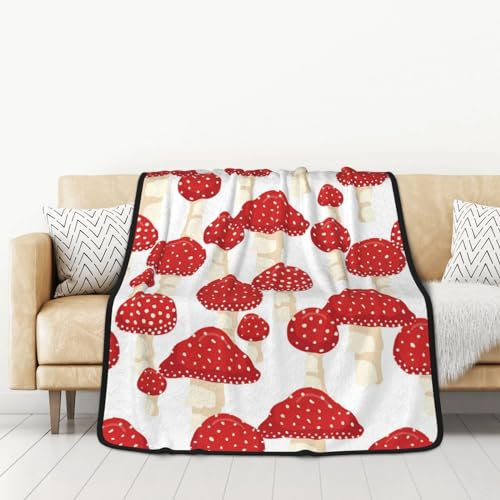 GRatka Decke, 127 x 152 cm, doppelseitige Reisedecke, weiche Decke für Schlafsofa, Fliegenpilz Rote Pilze