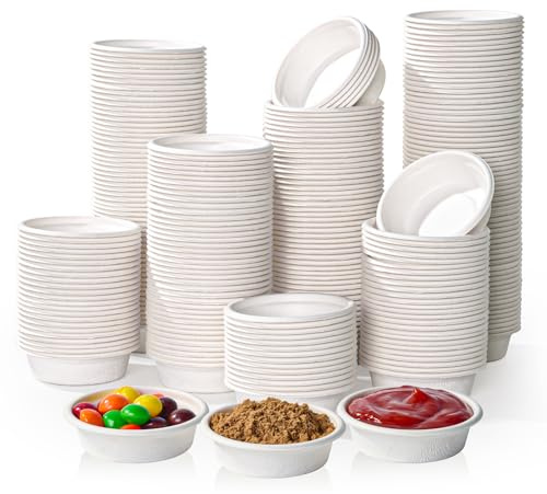 ECOLipak 1 oz Compostable Condiment Cups, 1000 Pack Bagasse Portion Cups | Biodegradable, Suitable for Samples, Jello Shots, Tastings, Dessert, Juice, Souffle