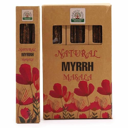 Namaste India Natural 30g Masala Räucherstäbchen Agarbatti Packung - 12 Packungen insgesamt 100-120 traditionelle Räucherstäbchen für entspannende Aromatherapie (Natural Myrrh)