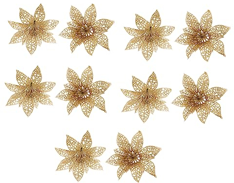OUNONA 30stücke Künstliche Weihnachtsblumen Dekorationen Goldene Doppel-Layer Hollowed Blüten Für Weihnachtsbaum Hochzeit Und Festlichkeiten