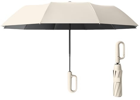 LEONFFS La sombrilla con Cierre automático te Protege del Sol, los Rayos UV, la Lluvia y la Lluvia.-Color Albaricoque De Arroz