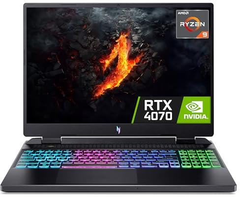 Acer Nitro 16 AN16-42 Gaming Laptop - AMD Ryzen 9 8945HS, 16GB, 512GB SSD, NVIDIA GeForce RTX 4070 8G, 16 WUXGA IPS 180Hz, Windows 11, Black