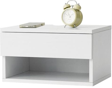 LYNCOHOME Wandregal mit Schublade, Nachttisch Nachtkommode Hängend, Nachttisch Wandmontage, Wandschublade, Wandboard Schlafzimmer, Weiß