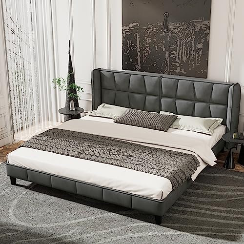 Aoskem Polsterbett Bett 160x200 cm Doppelbett mit Kopfteil, Bettgestell mit Lattenrost aus Holz, Rückenlehne Bett Flachbett Jugendbett Gästebett, Ohne Matratze, Samt Grau