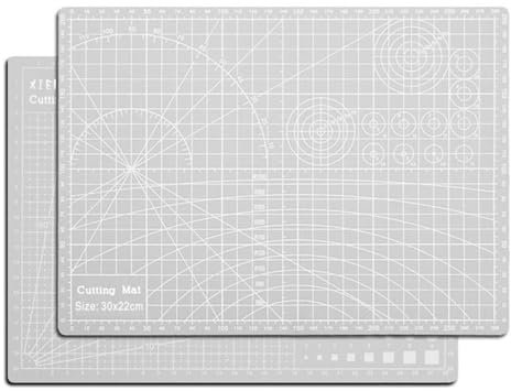 Grau, Schneidematte A4, selbstheilend, doppelseitig, rutschfest, zum Nähen, Quilten, Scrapbooking, Stoff- und Papierbasteln, Kunstmatte mit gedruckten Rasterlinien