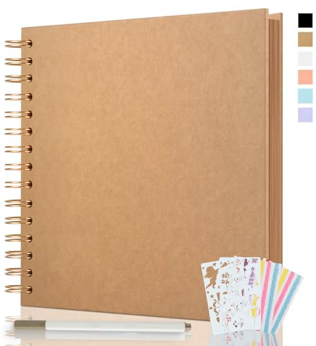 JAECU Album de Fotos en Espiral 21x21cm, DIY Scrapbook Álbum para Pegar y Escribir 40 Páginas, Regalos de Boda Aniversario Cumpleanos, Regalo Para Bebés Amigos Parejas (Caqui)
