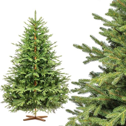 FairyTrees Weihnachtsbaum künstlich 180 cm ALPENTANNE Premium mit Christbaum Holzständer | Tannenbaum künstlich mit Naturgetreue Spritzguss Elemente | Made in EU |
