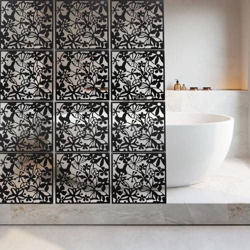 TONFEION 12pcs Raumteiler Hängend Schwarz, 40x40cm Raumtrenner Vorhang, DIY Raumteiler Bildschirm Kunststoff Wandaufkleber für Wohnen Essen Arbeitszimmer Wohnzimmer Hotel Bar Dekoration