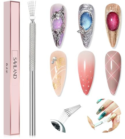 SAVILAND Essentials 7-Pin Nail Liner Brush: 5S Quick Styling Liner Brush for Nails Gel Nail Ultra-thin Fine Line Nail Art Brushes Stainless Steel Handle Bendable Pins Liner Brush Nail Art Design DIY
