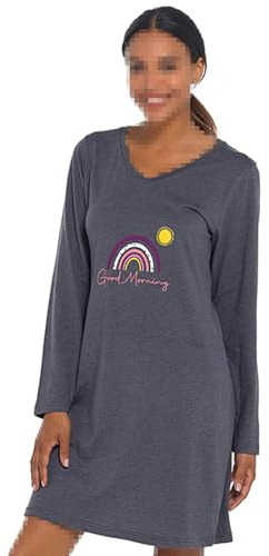 A2Z Ladies Long Sleeves Nightie Cotton Jersey Nightshirts - Nightie 1659 Charcoal 16-18