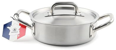LAGUIOLE, Faitout triplex 24 x 8,5 cm Triplex Acier inoxydable 304/aluminum/430, capacité 3L, compatible tous feux dont induction, nettoyage facile, poignées pro, couleur argenté