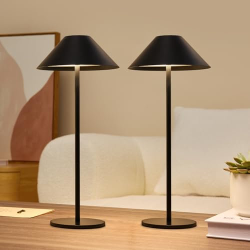 Lalavon LED Akku Tischlampe Kabellose, 4000mAh Aufladbar Tischlampe mit Touch Control, 3000K-6000K Dimmbare 3 Farbtemperaturen Tragbare Tischleuchte mit USB-C, IP54 Wasserdicht, 2 Stück (Schwarz)