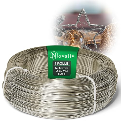 Novaliv 60 Meter Aluminiumdraht 2mm Champagner, Basteldraht ideal als Biegedraht zum basteln, Vielseitig für DIY-Projekte und Dekorationen, 60m Rolle Dekodraht, Blumendraht, kein Schmuckdraht
