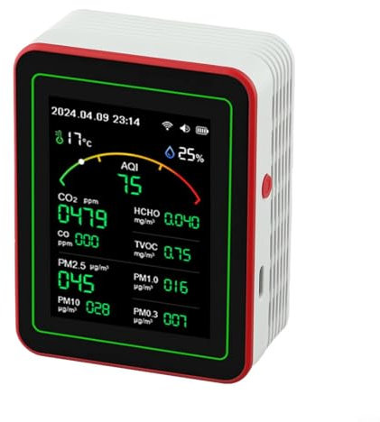 wenyouya 15-in-1 Air Quality Monitor Real-Time Tester for Home Office - Measures AQI HCHO PM Levels - Large Color Screen Display for TUYA App Integration - Portable with 2000mAh Battery(White)