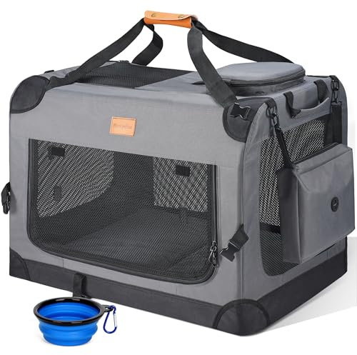 Morpilot Hundetransportbox XL 81x58x58cm, faltbar Hundebox Auto Zuhause für 32kg, Transporttasche Haustiertransportbox Hundetragetasche mit faltbarem Napf, Schultergurt Aufbewahrungstaschen