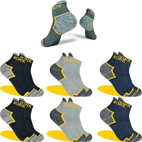 PROUTHS Calzini da lavoro uomo estivi corti | 95% cotone con tacco e punta rinforzati | calzini caviglia per stivali di sicurezza | traspiranti, ad alta durata e comfort., X6-TG, 35-40