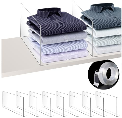 mioule 10 transparente Acryl-Trennwände, vertikaler Geldbörsen-Organizer für Schrank, perfekt für Pullover, Hemden, Handtaschen in Schlafzimmer und Küche, verstellbares Acryl-Bücherregal