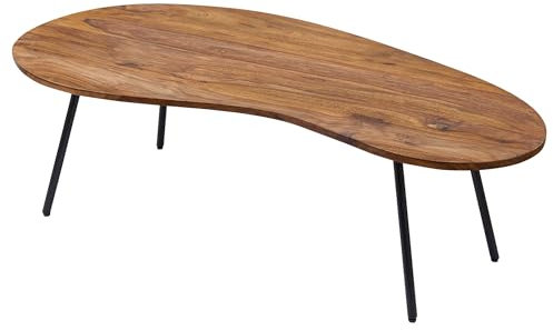 Design Couchtisch WL5.617 122x36x63 cm Sheesham mit Metallbeinen Schwarz | Nierentisch Massivholz | Holztisch Tischbeine Metall | Cooler Massivholztisch | Tisch Flach