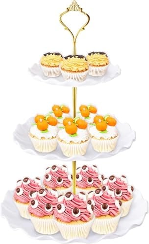 Dessert Cupcake Stand, 3 Tier Cup Cake Holder Tower with Plastic Tiered Serving Tray for Tea Party Birthday Wedding Place Cupcakes Donuts Fruits and More Food (White)
