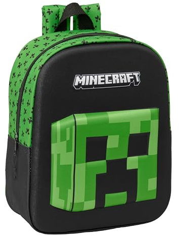 MINECRAFT 3D - Mochila de Guardería 3D, Adaptable a Carro, Fácil Limpieza, Ideal para Niños de Diferentes Edades, Cómoda y Versátil, Calidad y Resistencia, 22x10x27 cm