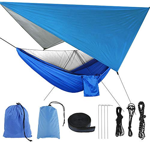 Moskitonetz-Hängematte mit Regenschutz, strapazierfähige, atmungsaktive Hängematte, wasserdicht, Winddicht, tragbares Hängebett für Outdoor-Camping und Wandern(B)