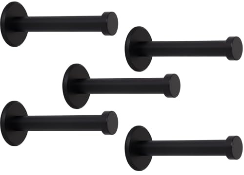 SOTECH 5 Stück Garderobenhaken TALEA echt Edelstahl massiv schwarz eloxiert (Ø 10/15 mm Länge 70 mm, Gesamtlänge 73 mm) mit Platte Haken Jackenhaken