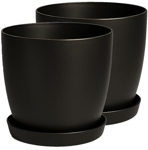 Home Garden Ornaments Plant Pots Indoor, Set of 2 with Saucers,6 Pastel Colours, Indoor Plant Pot, 8 Sizes (Black Graphite 12cm / 4.7 inch)