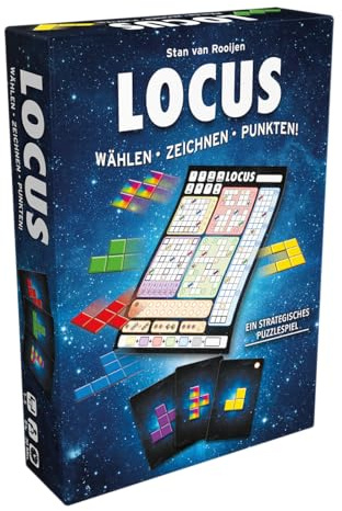 Tucker's Fun Factory, Locus, Strategisches Familienspiel, Deutsch | Flip & Write trifft auf Puzzle mit Polyomino-Formen für 1-5 Spieler, 30 Minuten, Gesellschaftsspiel ab 8 Jahren