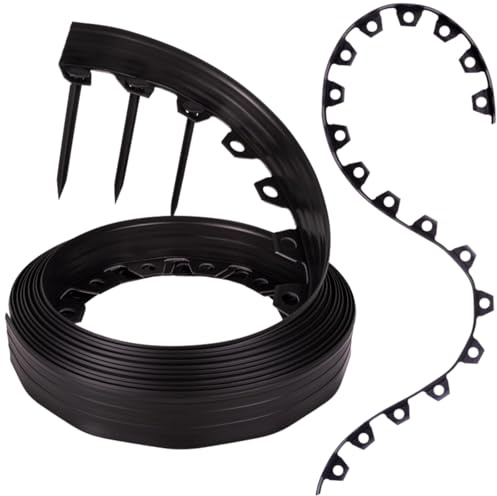 GARDENIX Flexible Rasenkante Kunststoff - Schwarz, 10 m, 20 Erdanker, 8cm Höhe Wetterbeständige Rasenabgrenzung Beeteinfassung Rund - Blumenbeet Umrandung - für Gärten und Mähroboter
