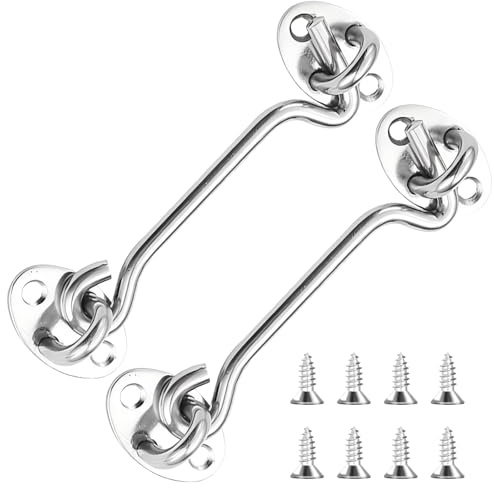 Maslasee 2PCS Hook and Eye Latch, 4 Inch Silver Stainless Steel Gate Latch- Ideal for Door Locks Without Drilling Garden Gates Over Door Sheds Bathrooms Bedroom Lock