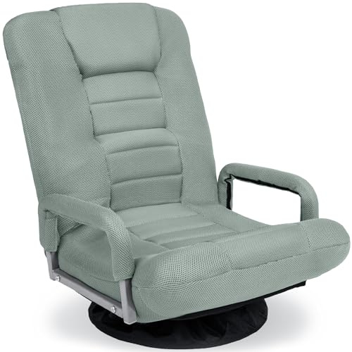 Best Choice Products Swivel Gaming Chair 360 Degree Multipurpose Floor Chair Rocker for TV, Reading, Playing Video Games w/Lumbar Support, Armrest Handles, Adjustable Foldable Backrest - Sage Green